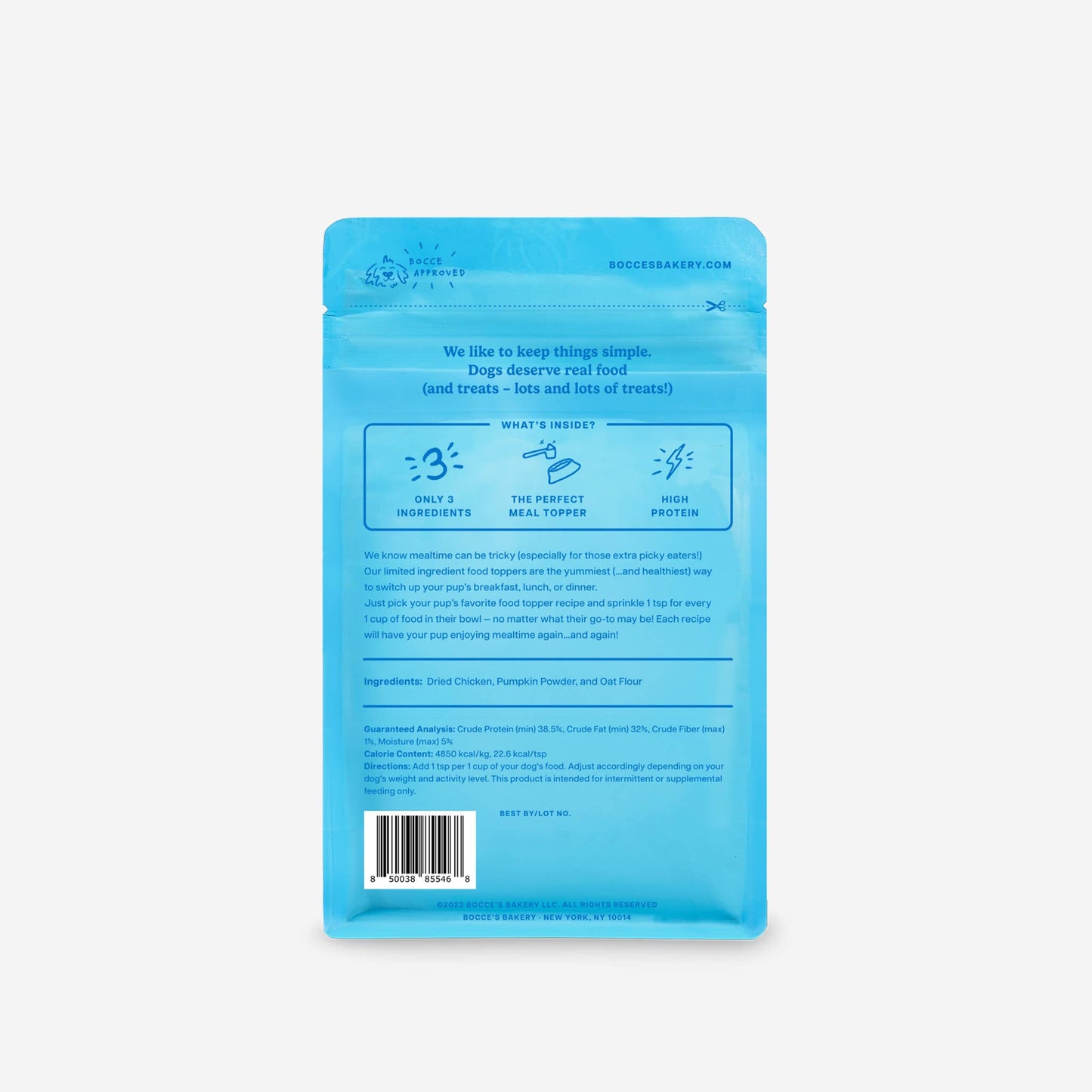 Bocce's Bakery | Food Toppers Chicken and Pumpkin, 8oz Dog Bags