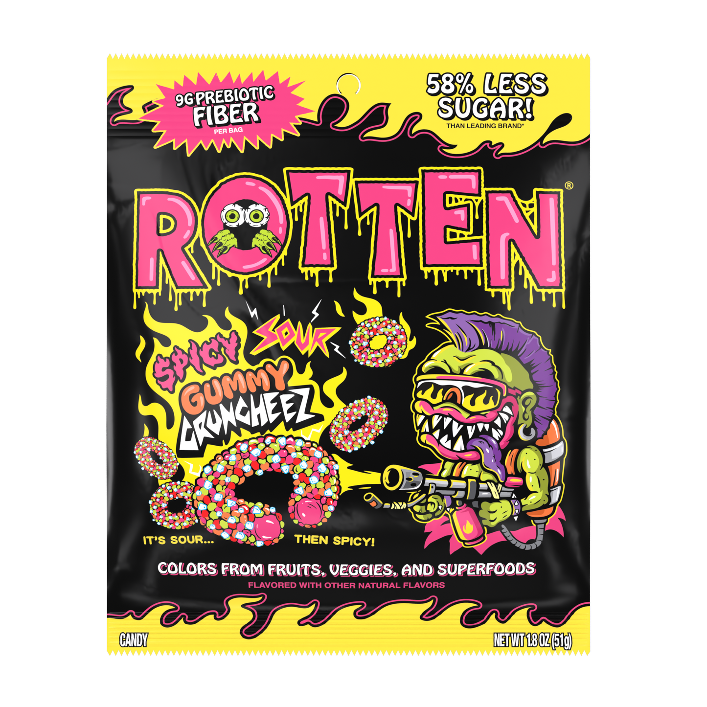 Rotten Candy | Spicy Sour Cruncheez Gummy Candy: GF, Prebiotics, Low Sugar