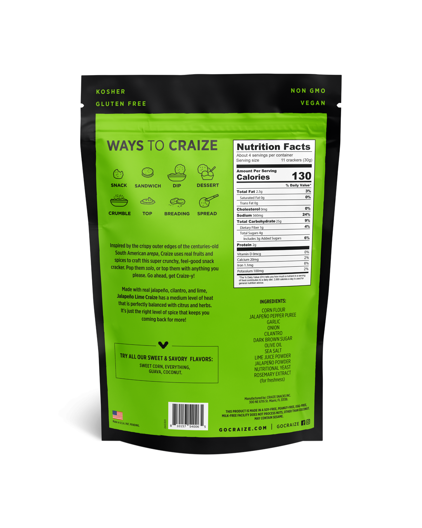 Craize Snacks | Jalapeño Lime Toasted Snack Crackers 4oz
