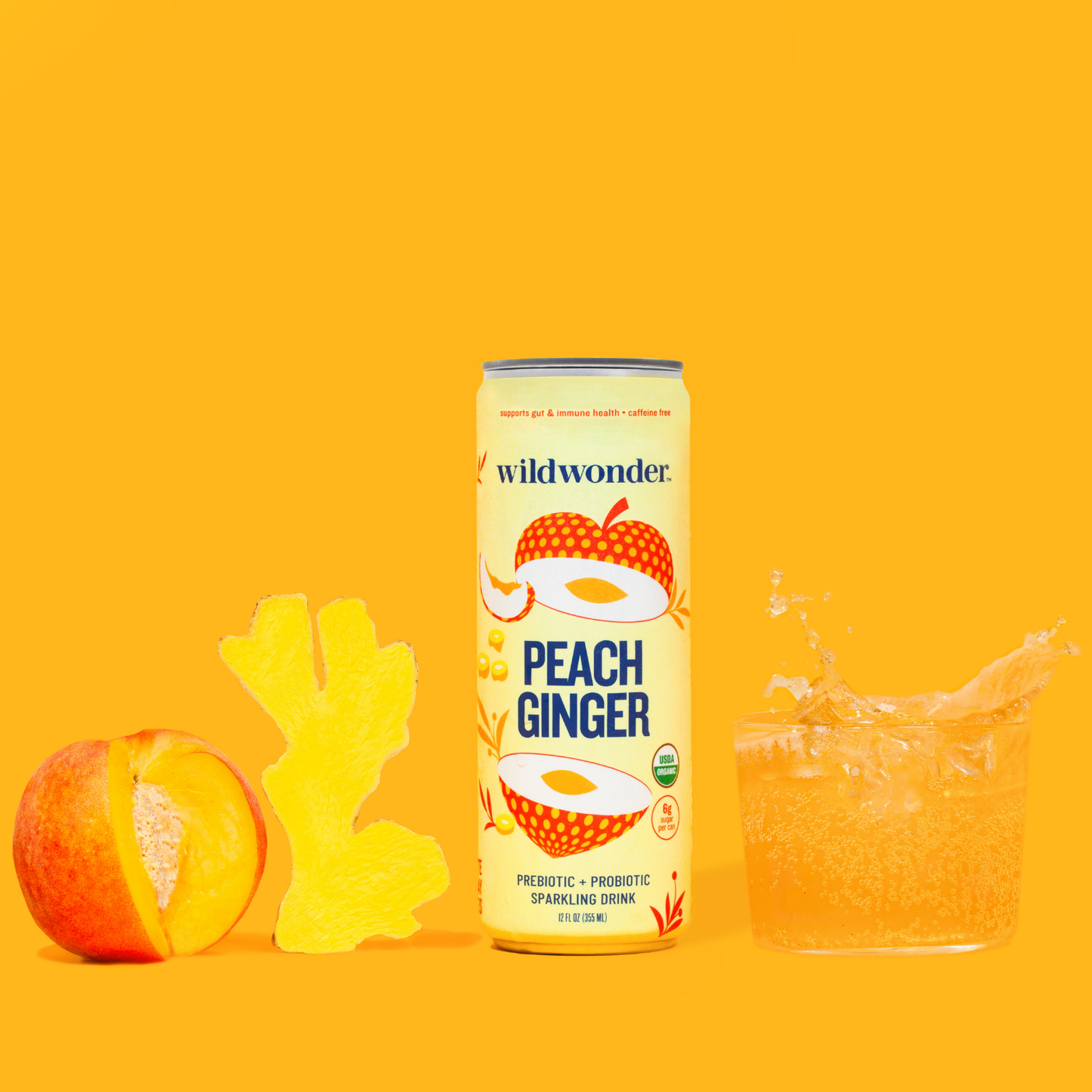 Wildwonder - Peach Ginger Sparkling Prebiotic + Probiotic Drink