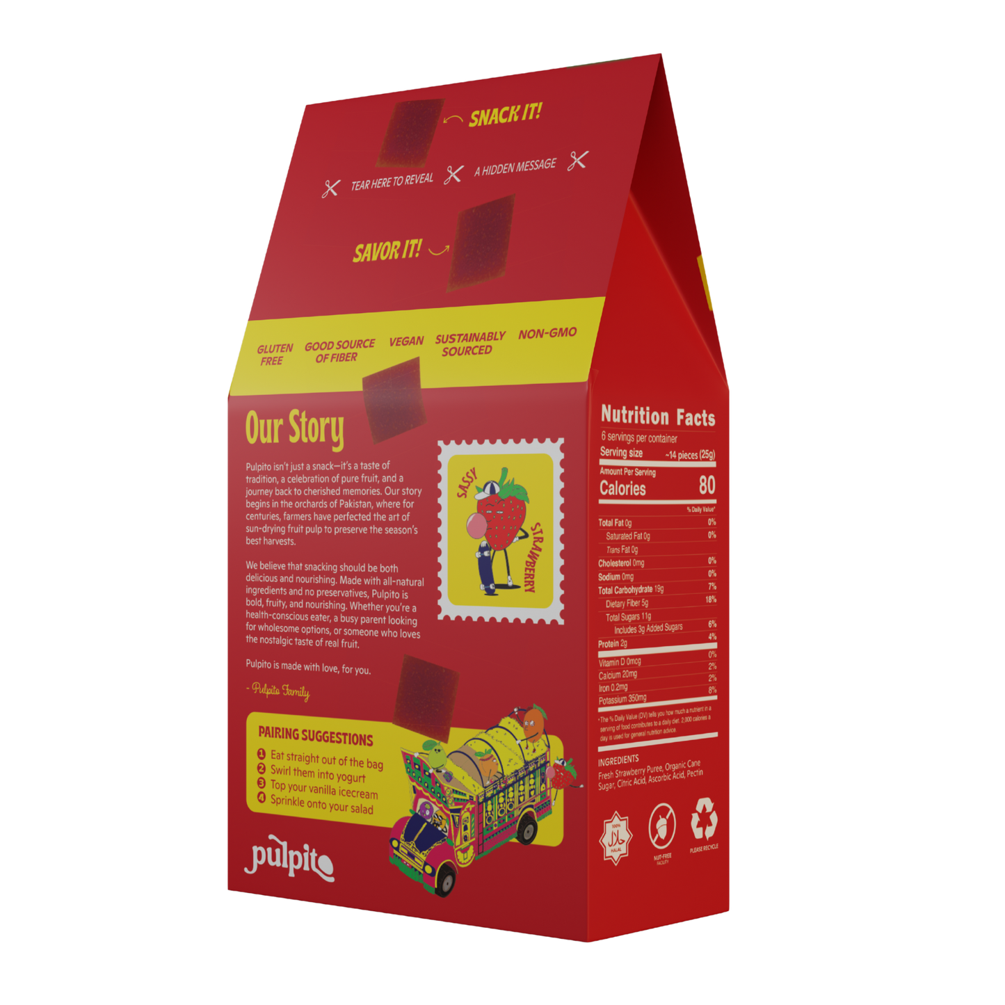 Pulpito | Fruit Bites - Sassy Strawberry  - Natural Fruit Snacks - Dried Fruit Bites