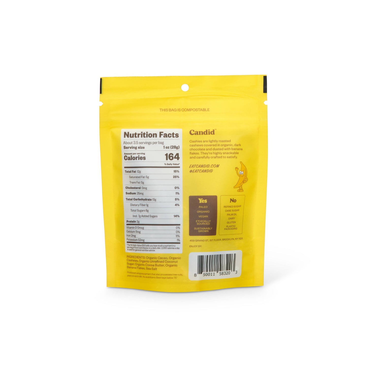 Candid | CASHIES — Chocolate covered cashews with banana flakes