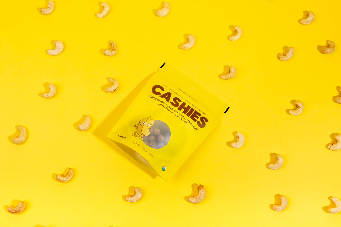 Candid | CASHIES — Chocolate covered cashews with banana flakes