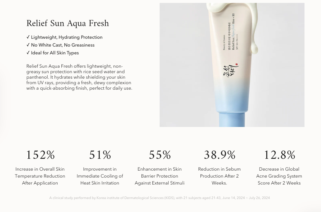 BEAUTY OF JOSEON | Relief Sun Aqua Fresh: Rice B5  Sunscreen