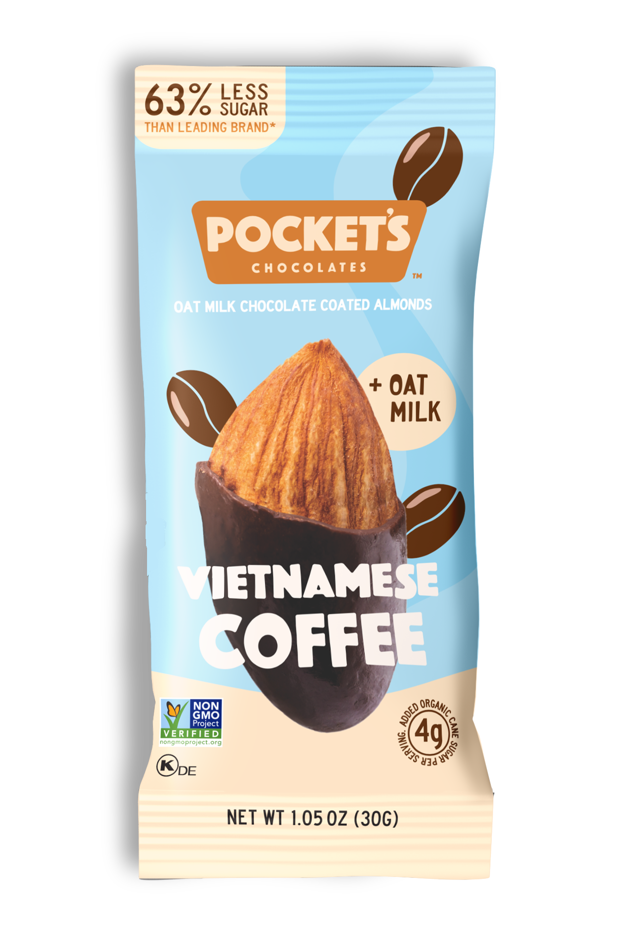 Pocket's Chocolates | Vietnamese Coffee Chocolate Almonds, 1.05oz Snack Size Pack