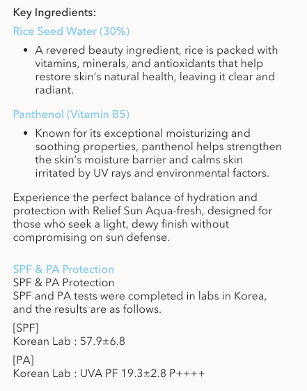 BEAUTY OF JOSEON | Relief Sun Aqua Fresh: Rice B5  Sunscreen