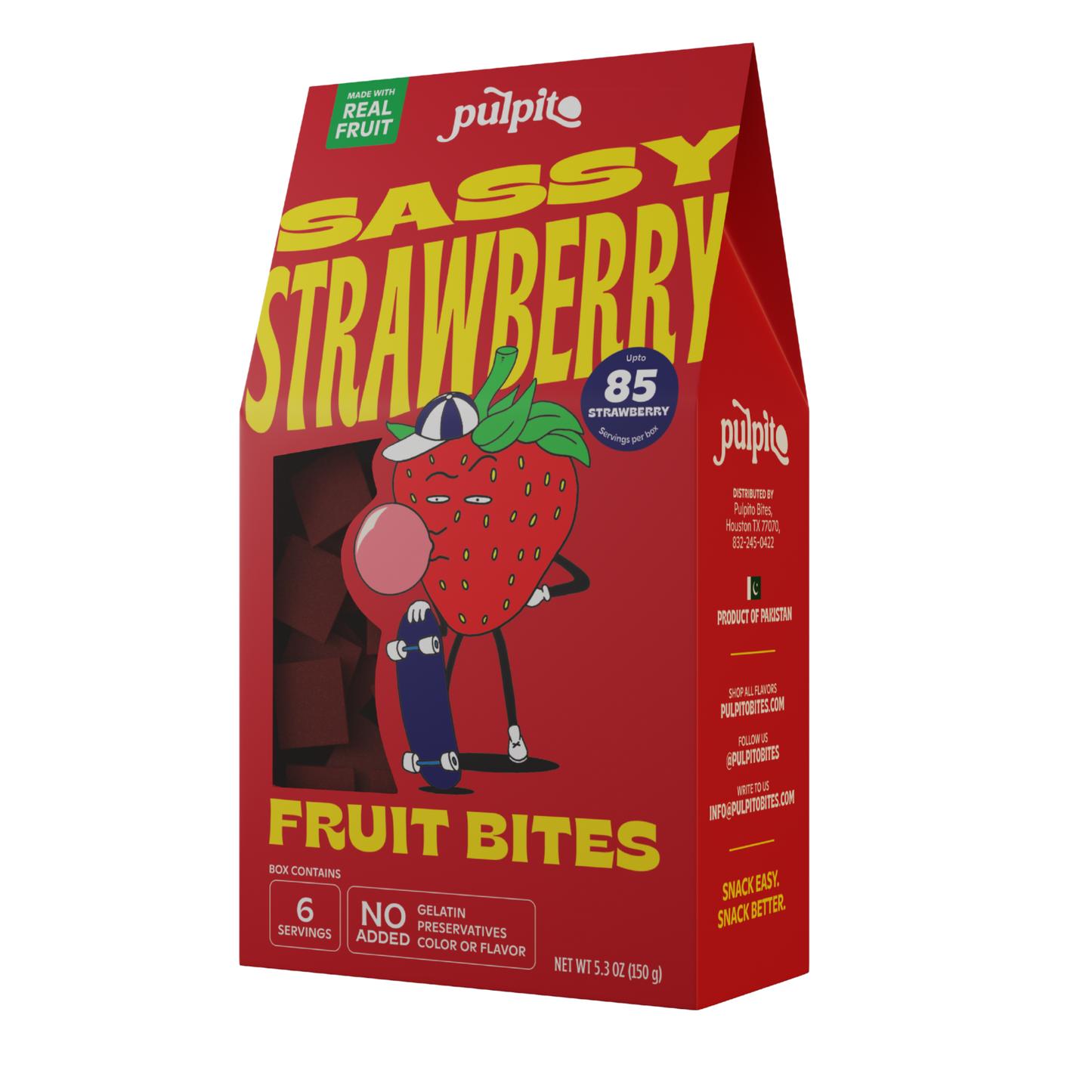 Pulpito | Fruit Bites - Sassy Strawberry  - Natural Fruit Snacks - Dried Fruit Bites