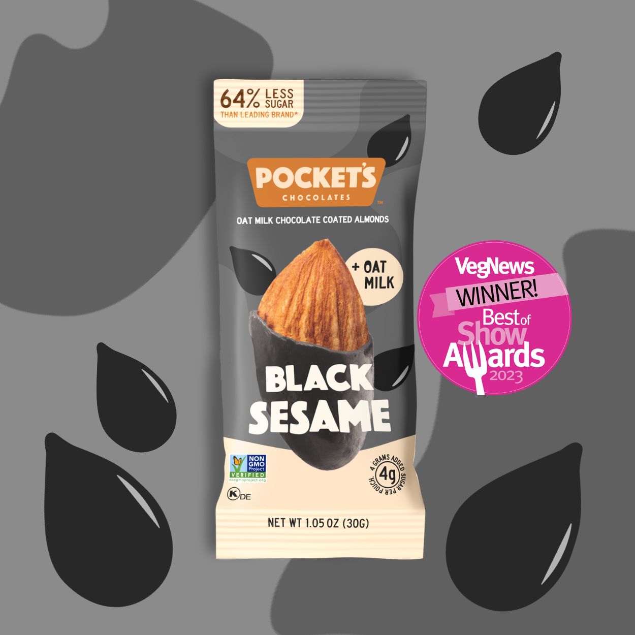 Black Sesame Chocolate Almonds, 1.05 oz Single Serve Packs